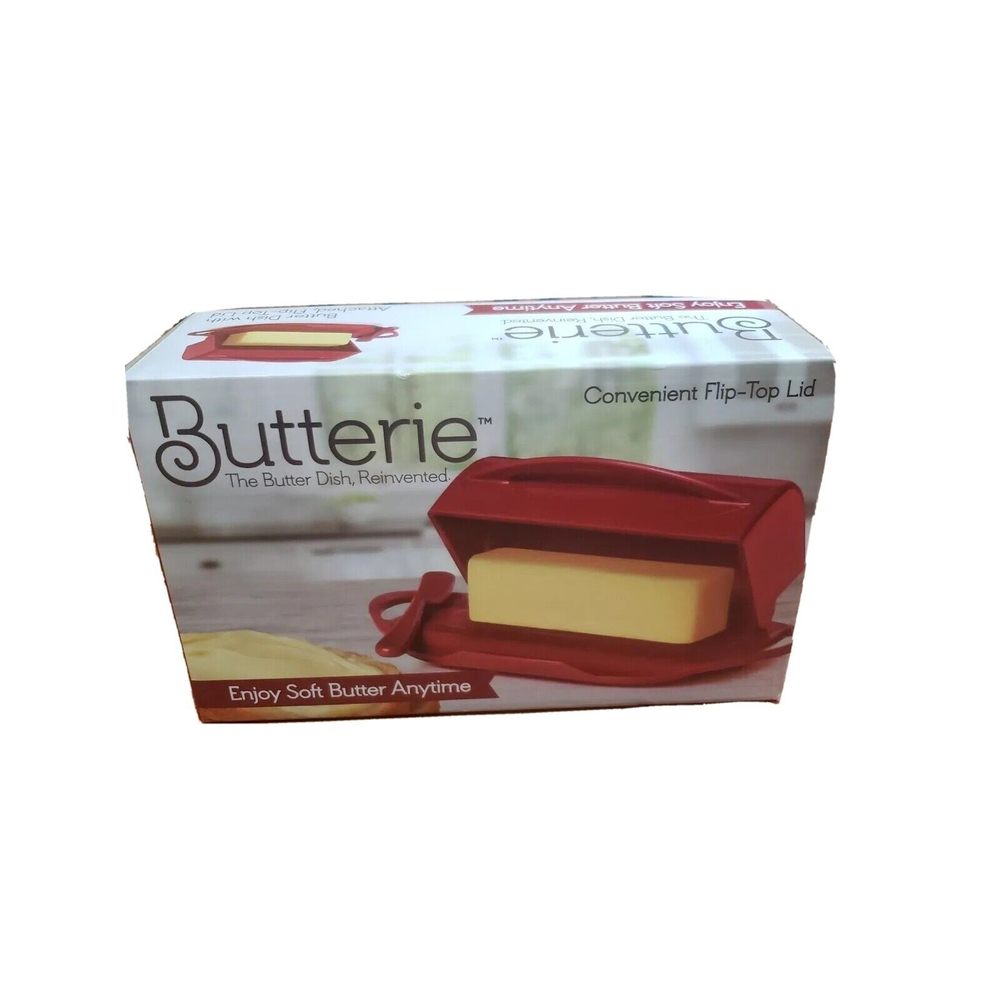 New Sealed  Butterie Flip Top Lid Butter Dish Red Butter Dish With Spreader